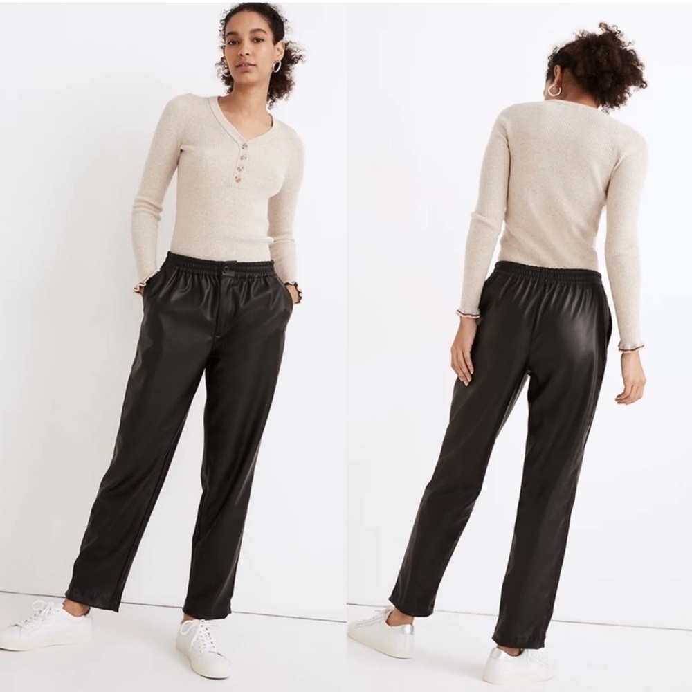 Madewell Vegan Leather Track True Black Trousers Size small